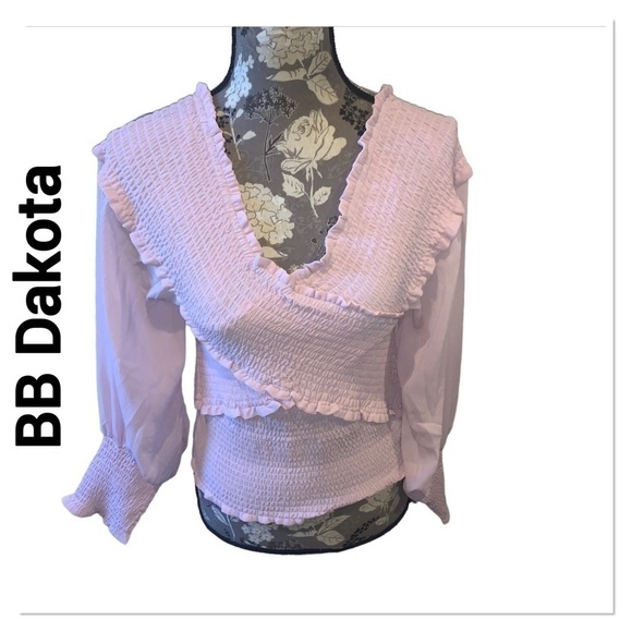 BB DAKOTA Baby Pink V Neck Blouse Size Large New with tags - Picture 1 of 8